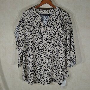 Women's Luyaa Black & Cream Tunic Short Sleeve Floral Design Top - Size XXL -NWT